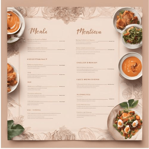  A visually appealing restaurant menu showcasing a variety of delicious food options and elegant design elements.