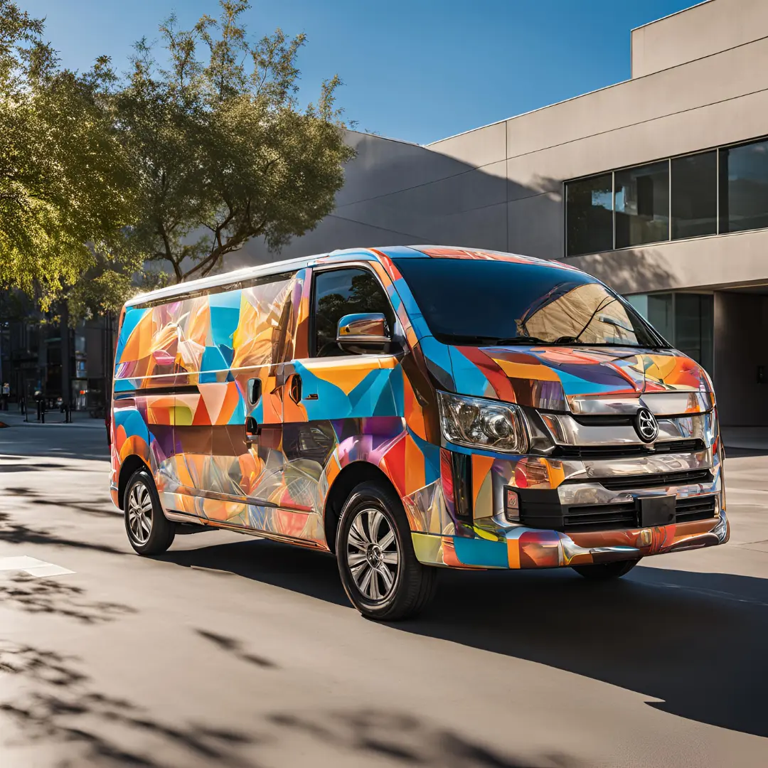 Vehicle Branding in Sharjah,a vehicle with vibrant colourcovering with sticker