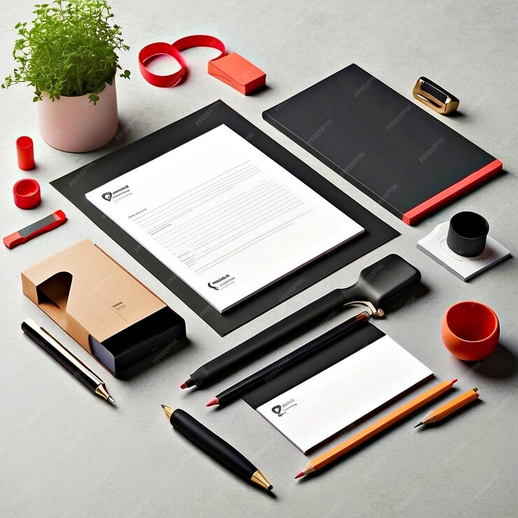 An organized table showcasing an assortment of office stationery and related items for efficient workspace management.<br />
